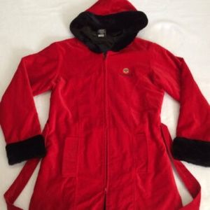 Bacardi Red Velvet Feel Faux Fur Belted Jacket - image 1